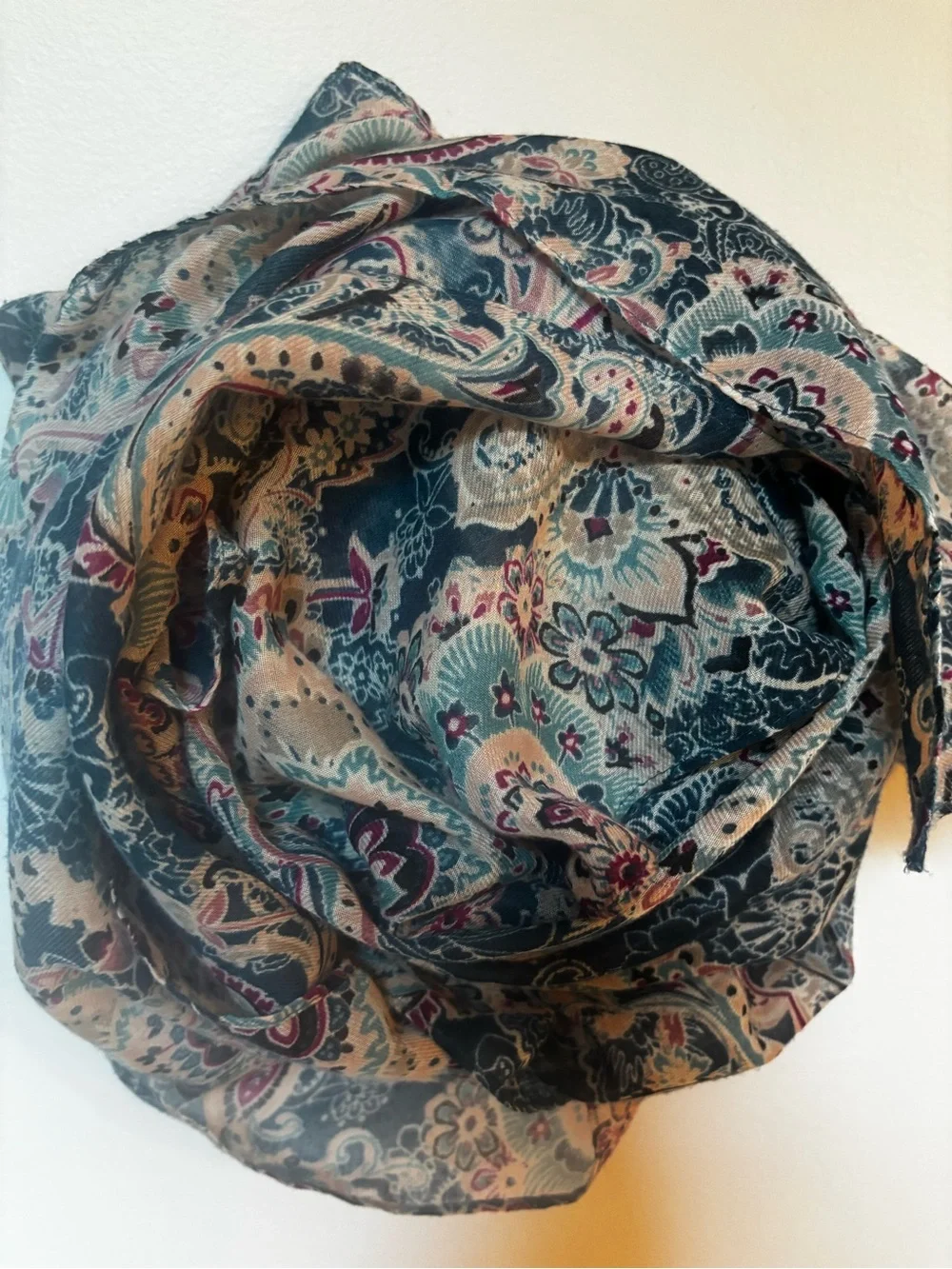 VTG striking dark multi paisley scarf features an intricate vtg inspired floral